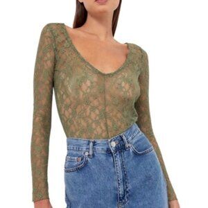 NWT Stradivarius Green Lace Corset Bodysuit